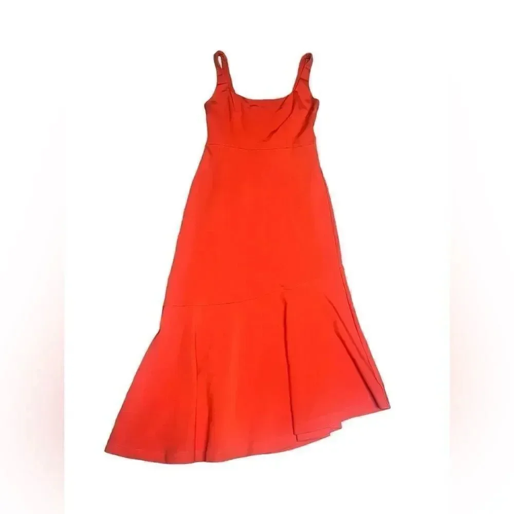 NWT Anthropologie Ariana Square-Neck Asymmetrical Ruffle Hem ORANGE Dress Sz xl